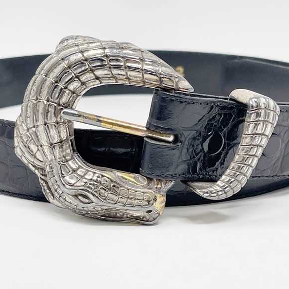 Vintage Vicenza 404 Leather Croc Belt Silver Hardwear Embossed Adjustable Sz 32 - Picture 6 of 7